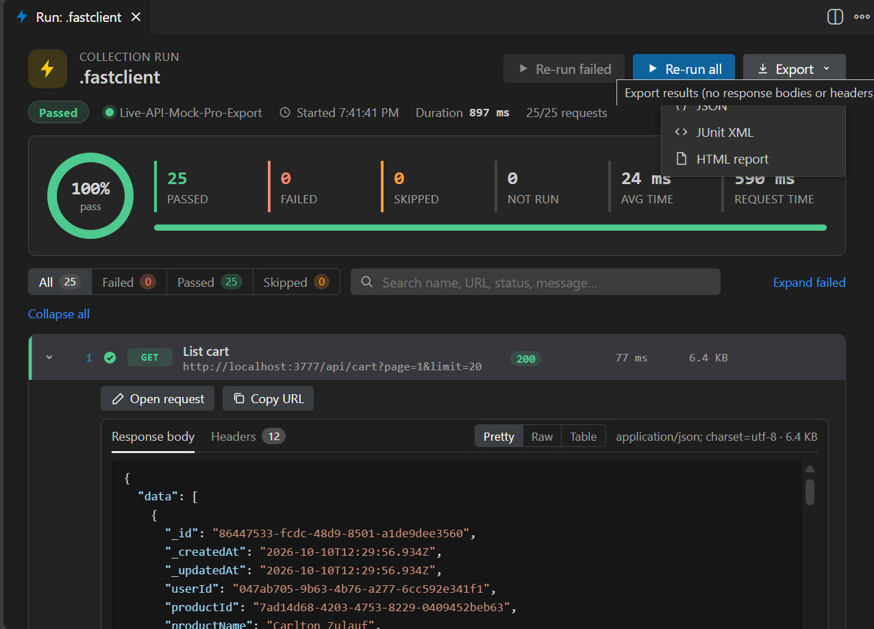 FastClient tests and collection run