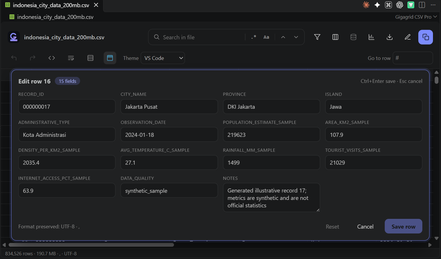 Gigagrid CSV Pro - Excel theme