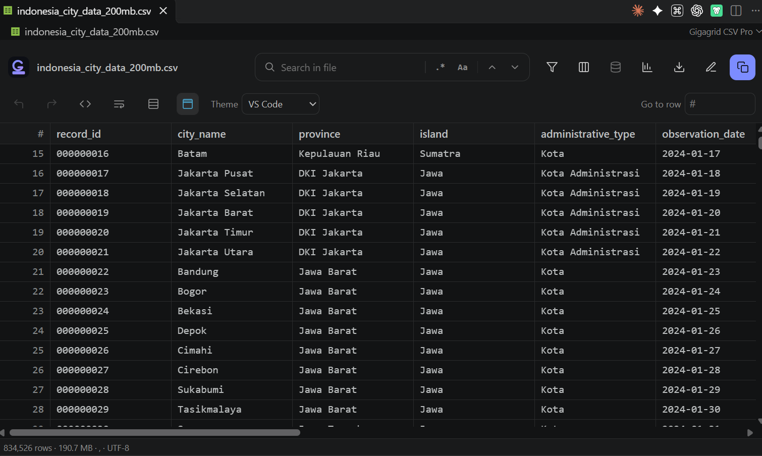 Gigagrid CSV Pro - Gigagrid Dark theme
