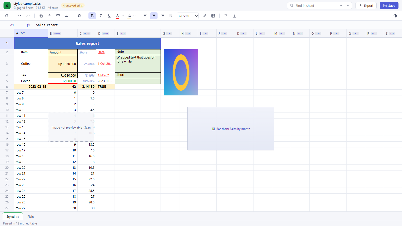 Gigagrid Sheet - Excel Classic theme