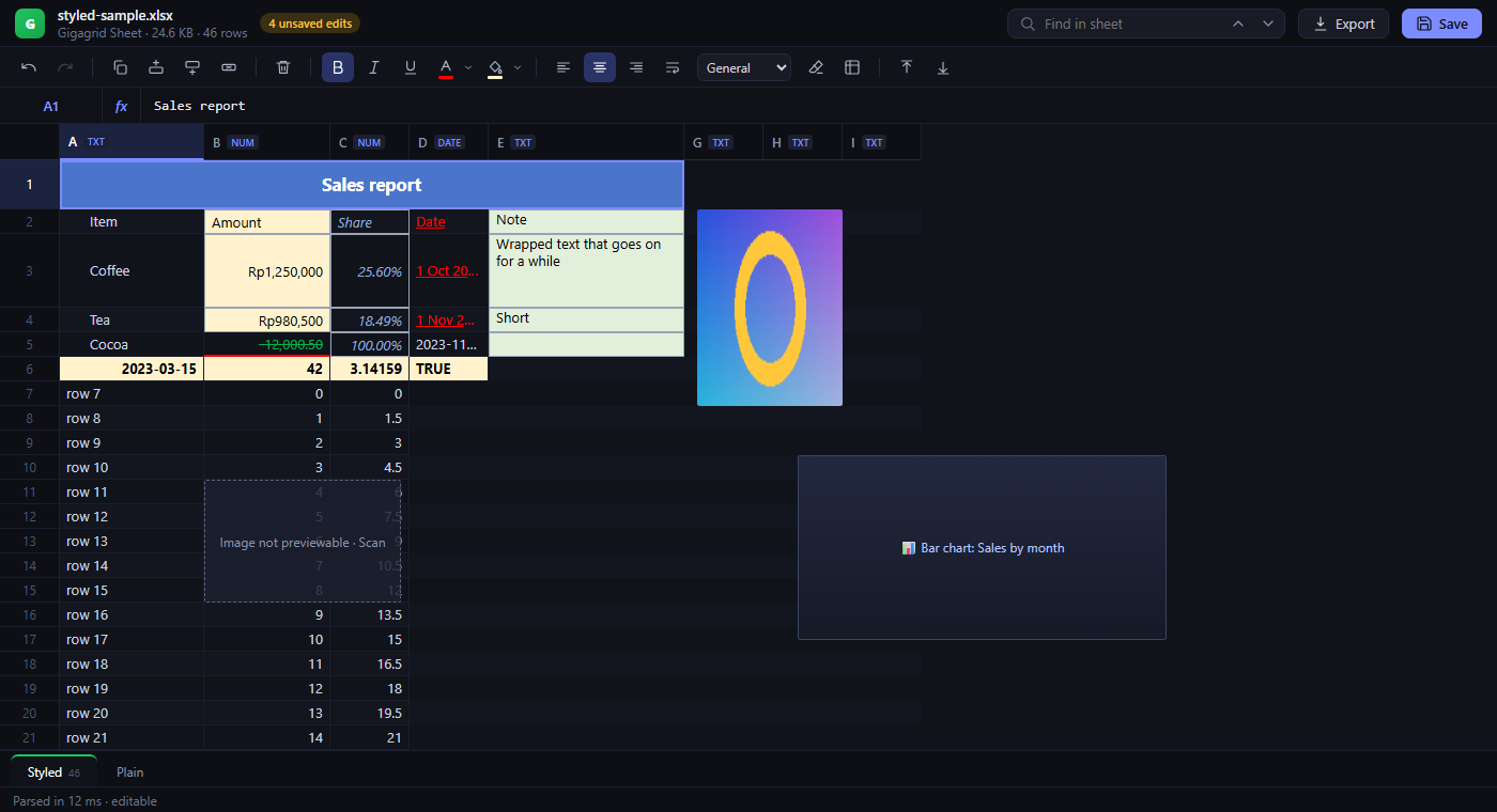 Gigagrid Sheet - Gigagrid Dark theme