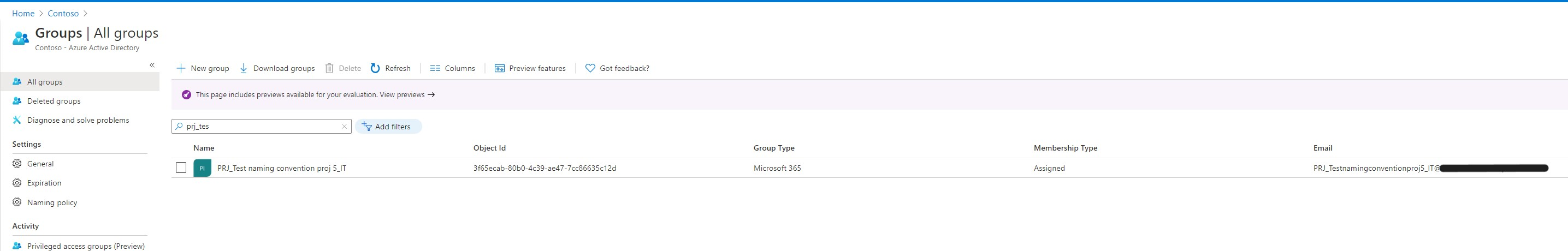 Entra ID naming convention screenshot