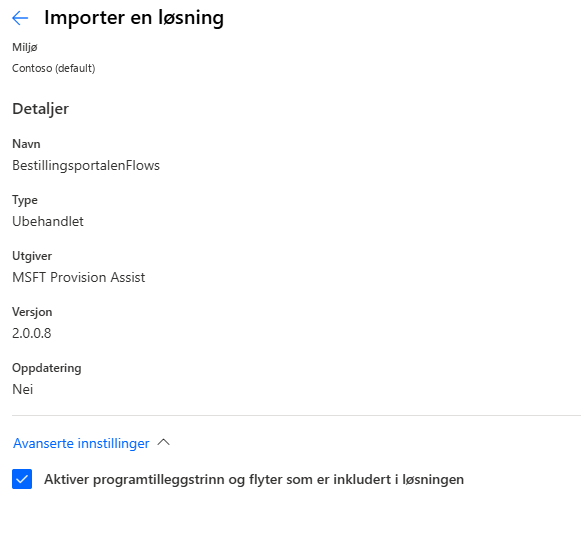 Import solution - detaljer