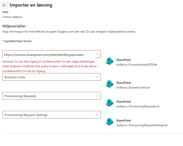 Import solution - miljøvariabler