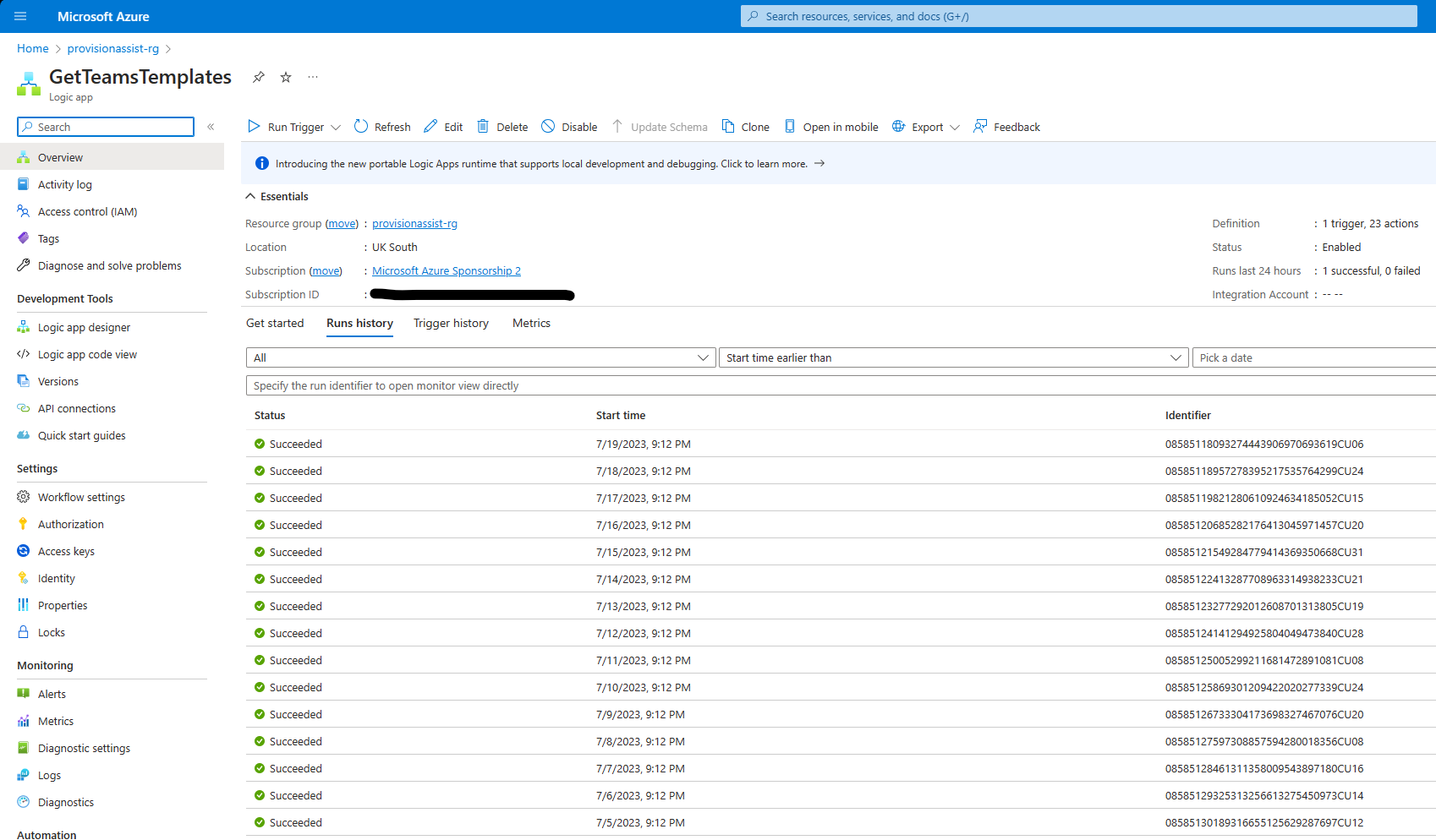 GetTeamsTemplates logic app screenshot
