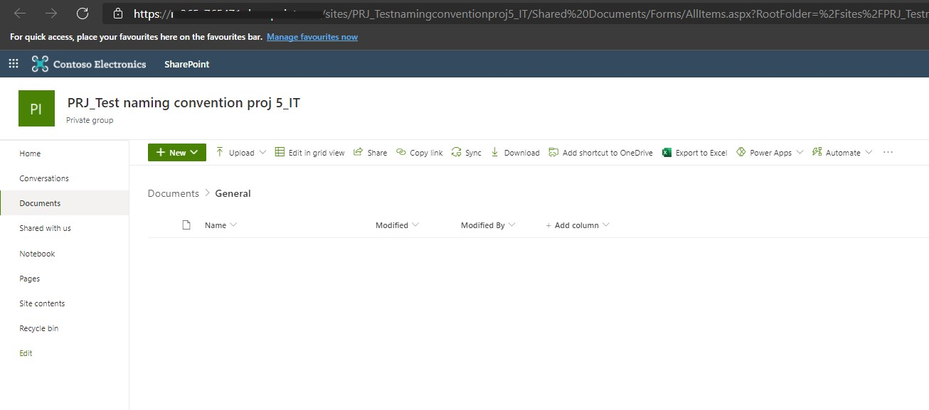SharePoint site naming convention screenshot