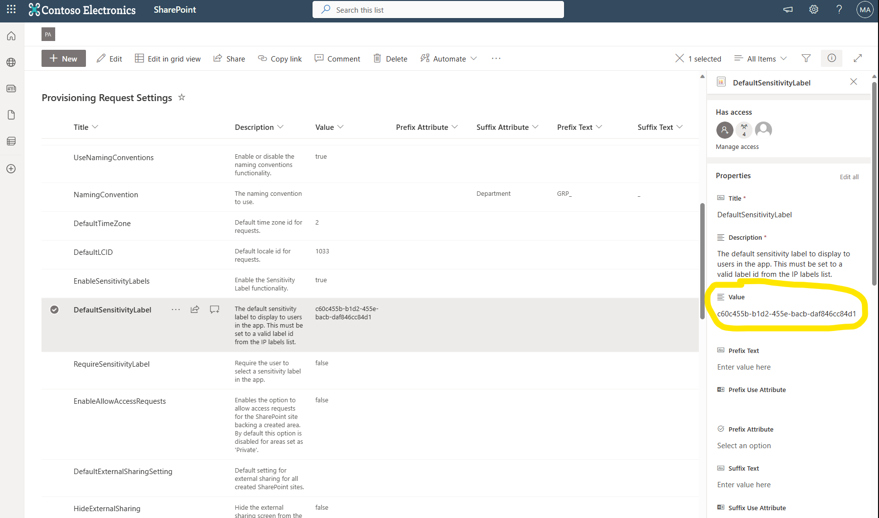 Set default label screenshot