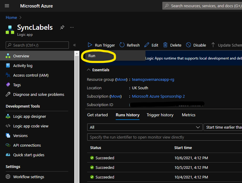 Sync labels logic app screenshot