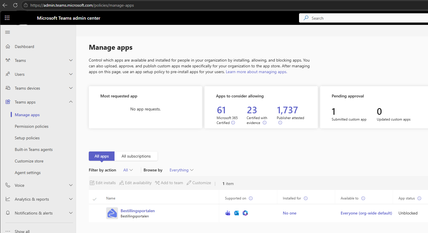 Bestillingsportalen i Teams admin center