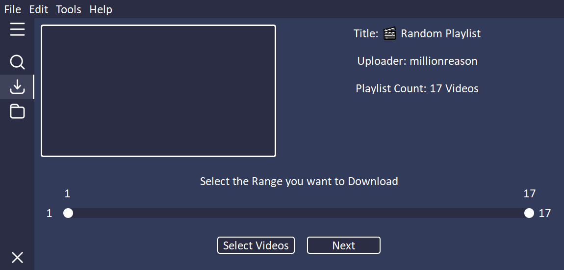 Range Selection Page for Playlists