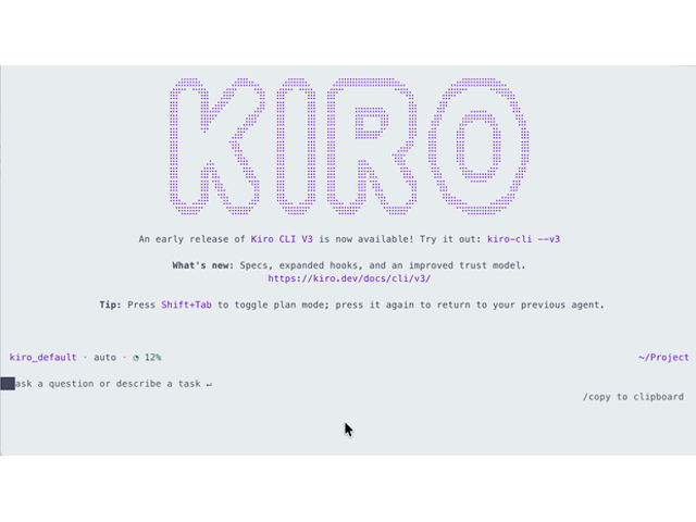 10x screen recording of Kiro CLI running an Ouroboros interview
