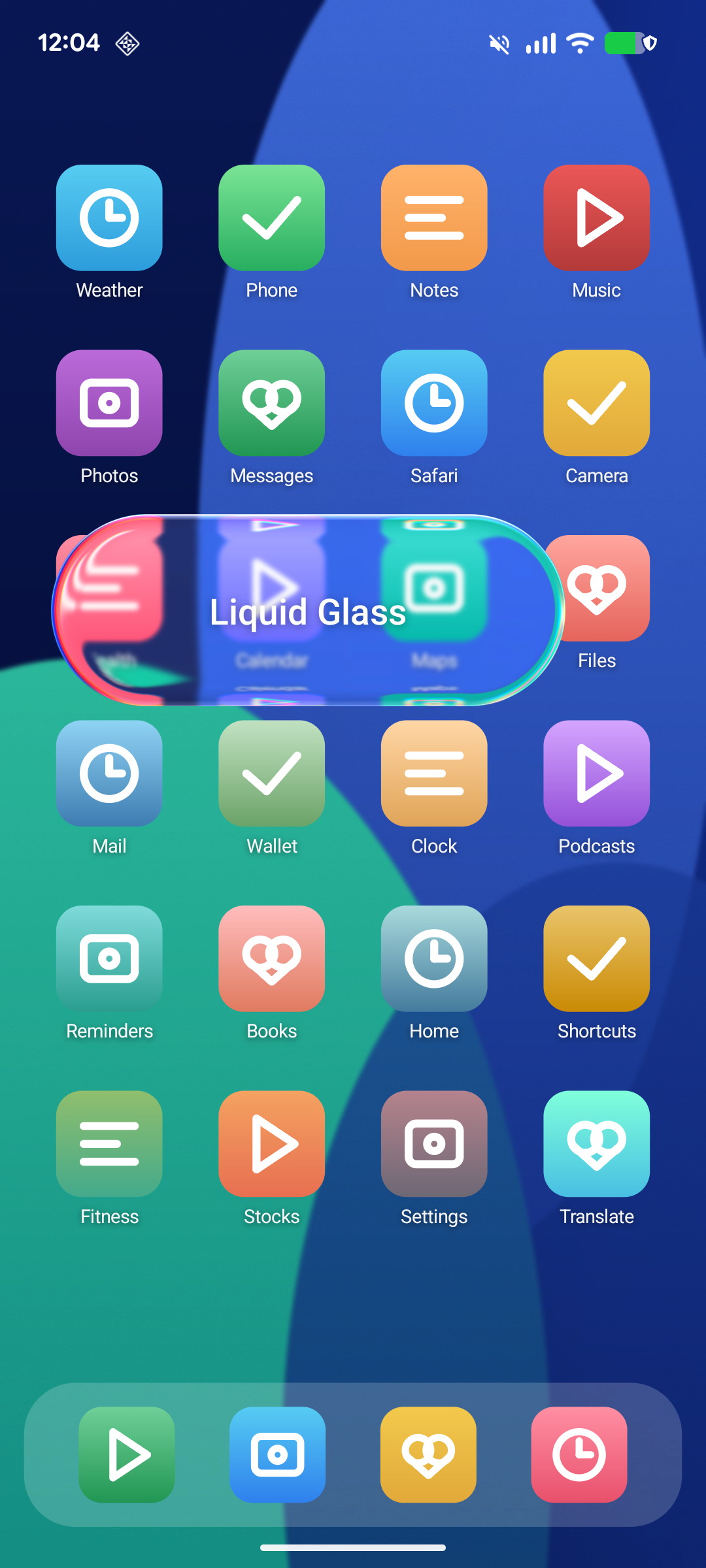 Liquid glass over an iOS-style home screen