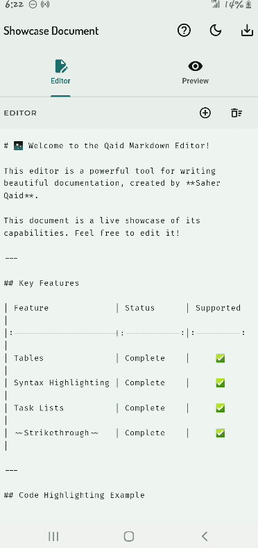 Qaid Markdown Editor Demo