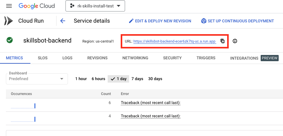 Service details in Cloud Console