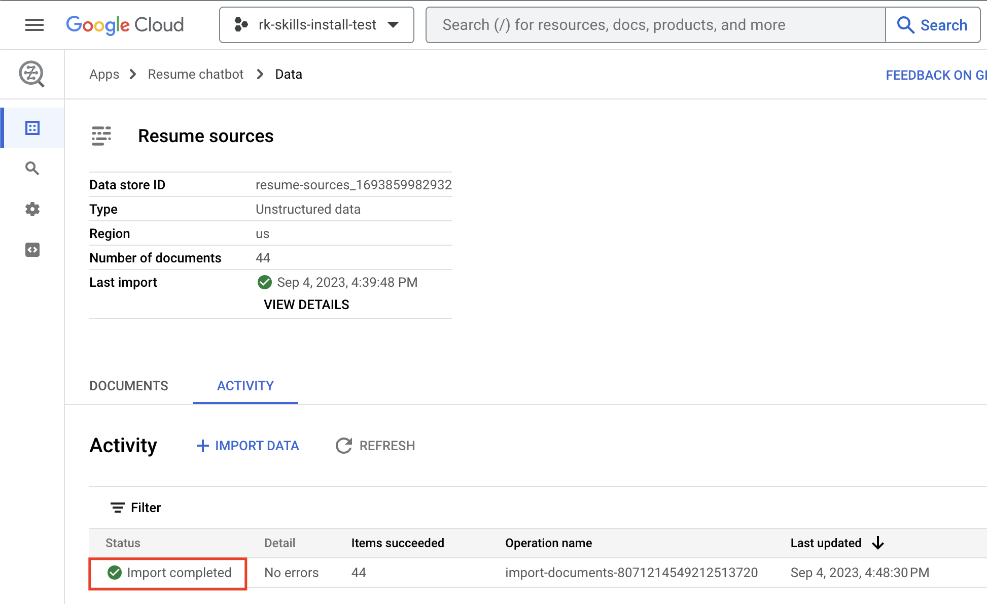 Data source import status