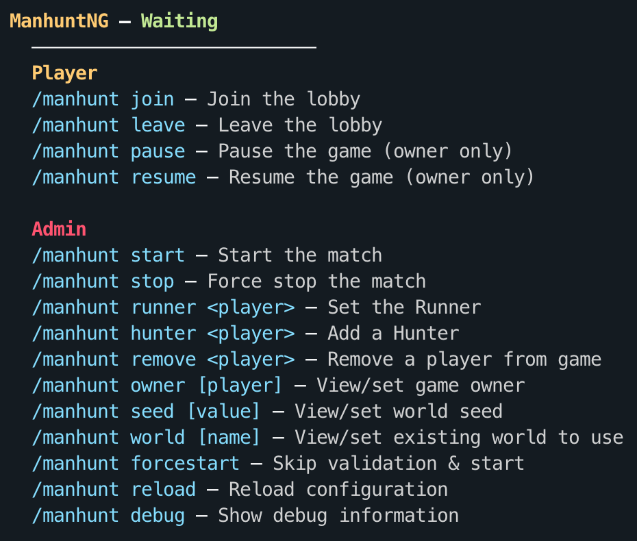 ManhuntNG help message ()