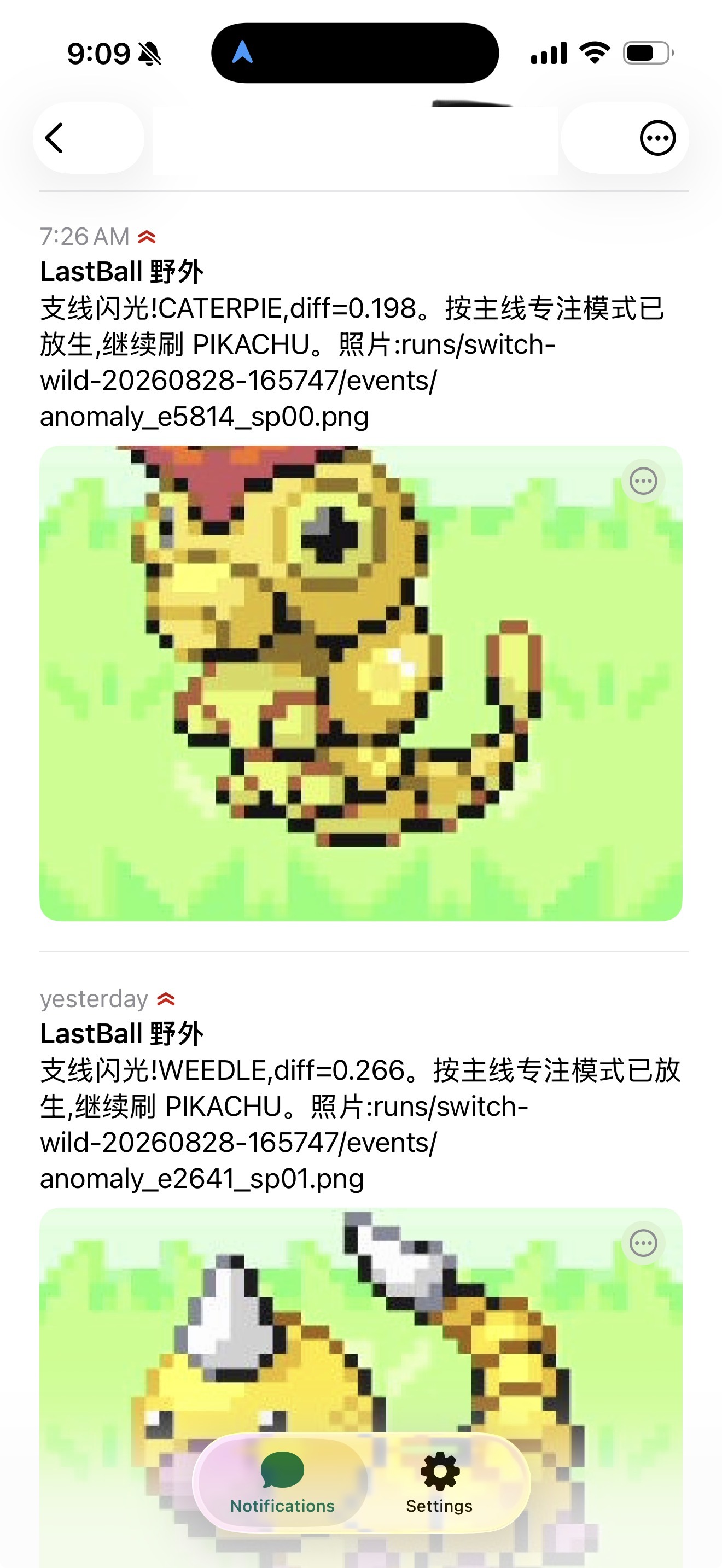 Sideline shinies in Viridian Forest: Caterpie and Weedle, photographed and released