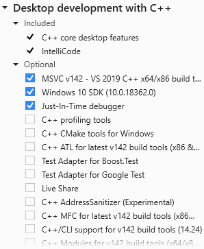 VS setup for c++