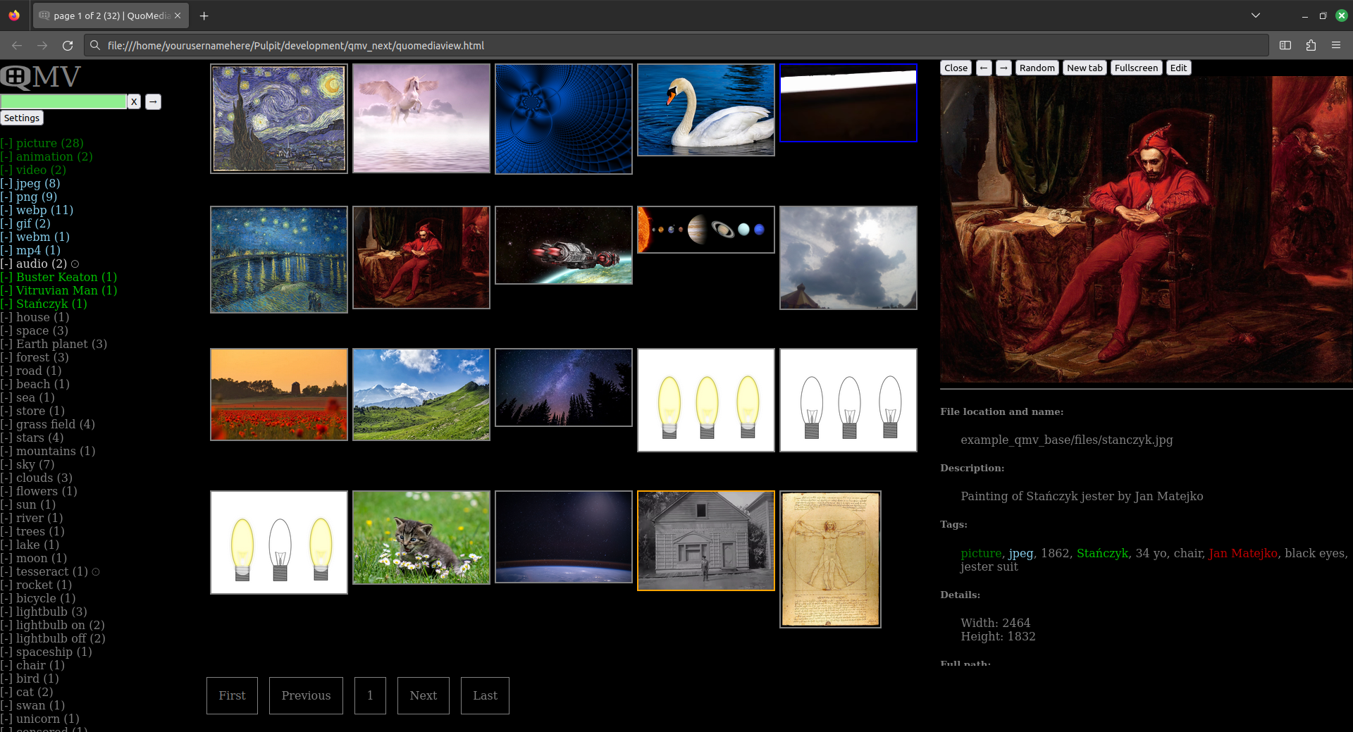 Starting/Main site view with grid thumbnails
