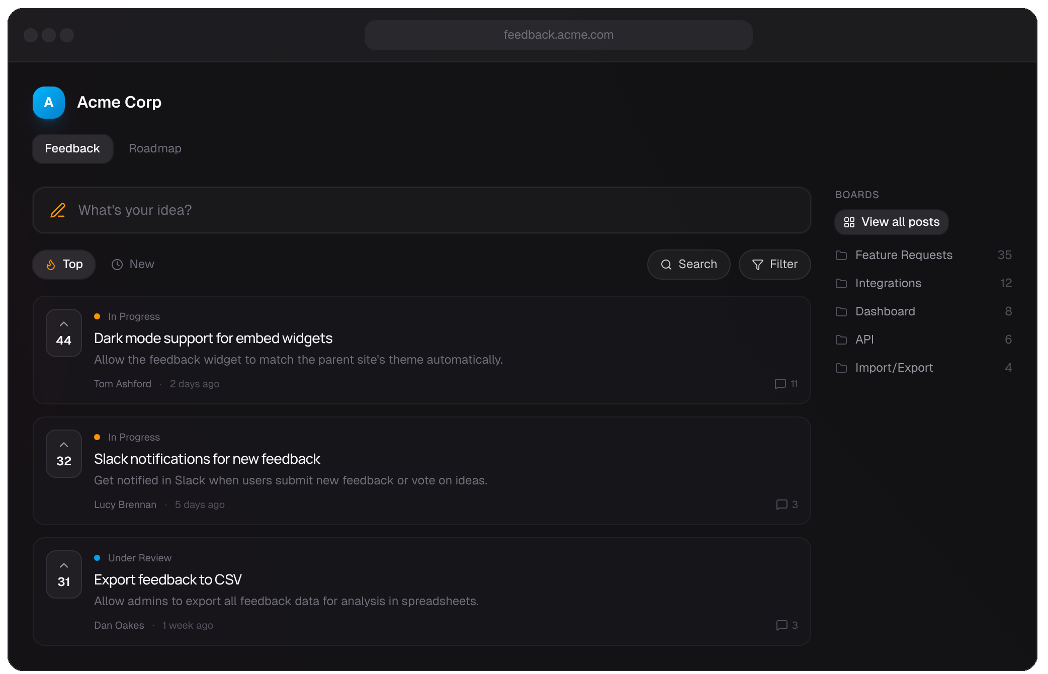 Quackback feedback portal