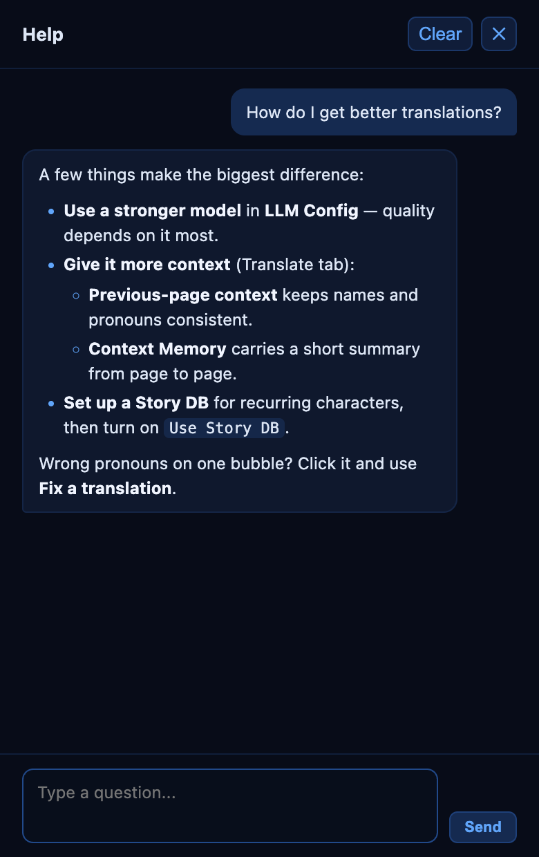 Help chat answering how to get better translations