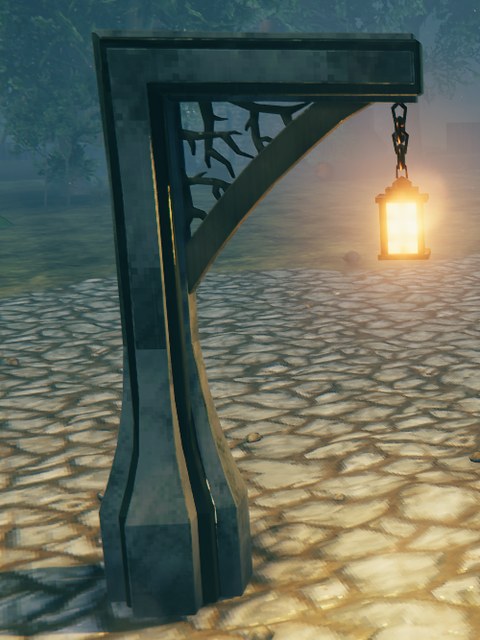 Quan's Dvergr Street Light: a Dvergr lantern hung from a Grausten and Ashwood post with a carved arch