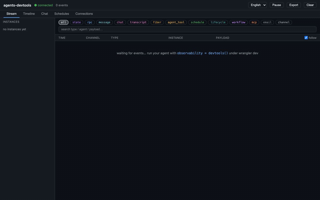 Live event stream filling up as the demo agent runs