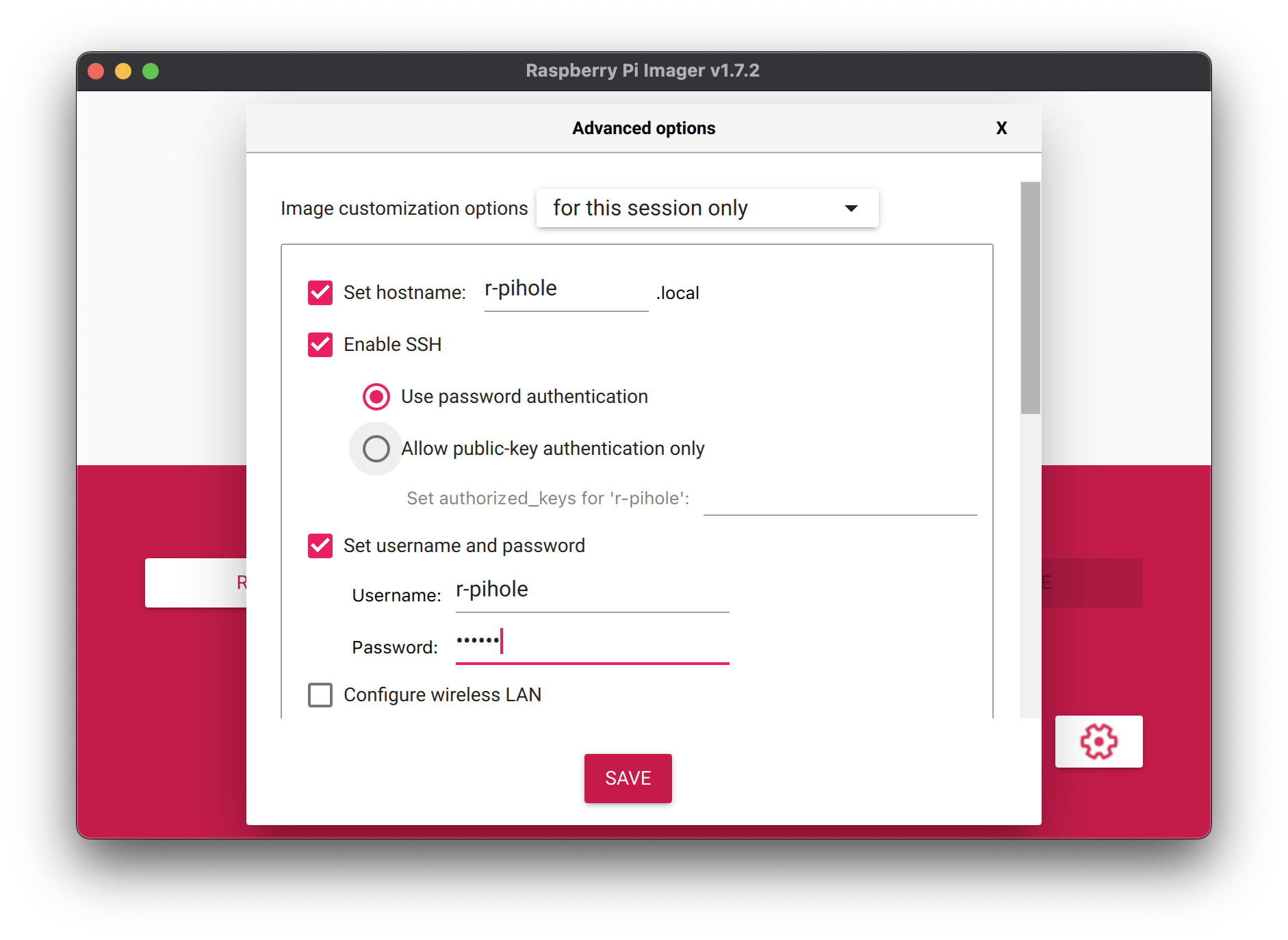 Pi Imager advanced config