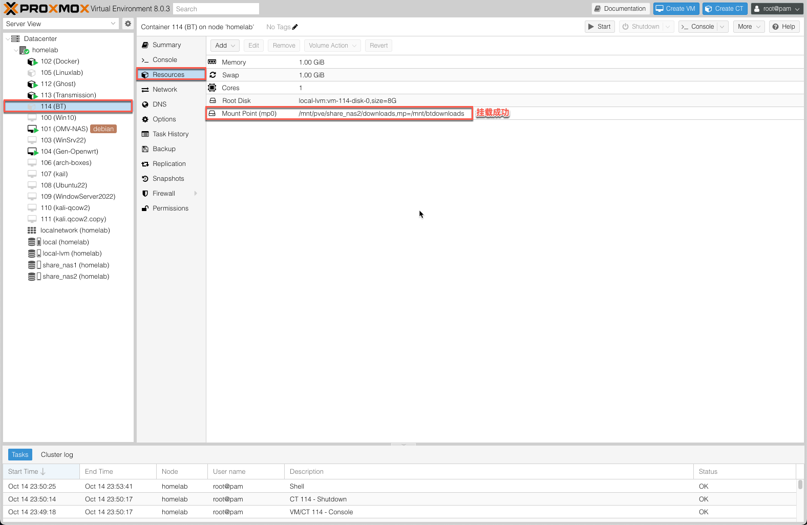 22.create-lxc-bt-mount-pve-successful