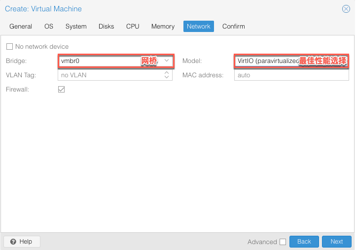 网络设备选项卡