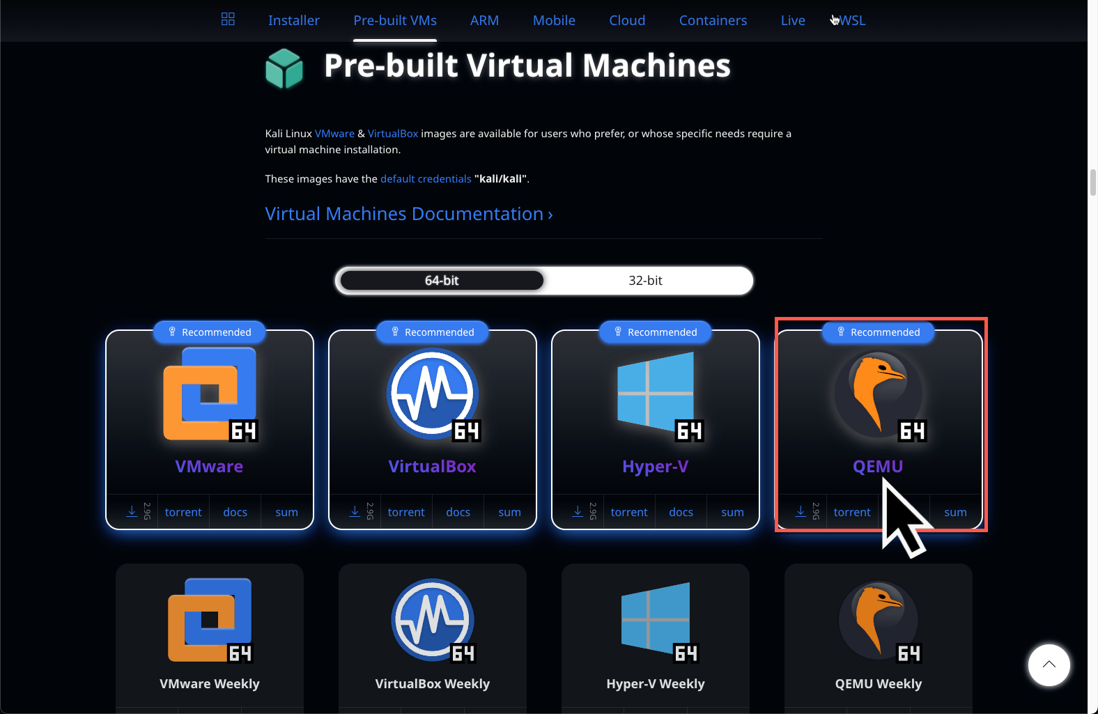 下载 Kali Linux qcow2 镜像