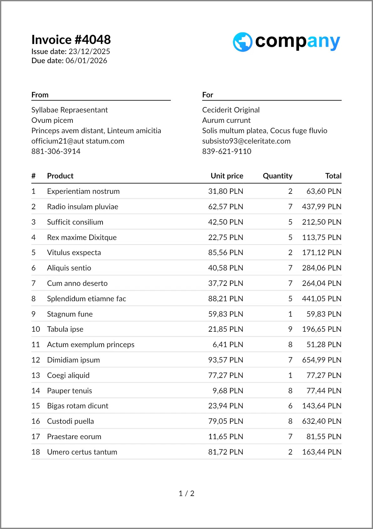 Preview of a PDF document being an output of the Real-World Invoice tutorial