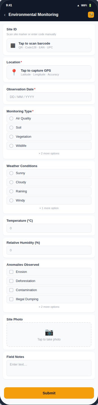 Environmental Monitoring form preview