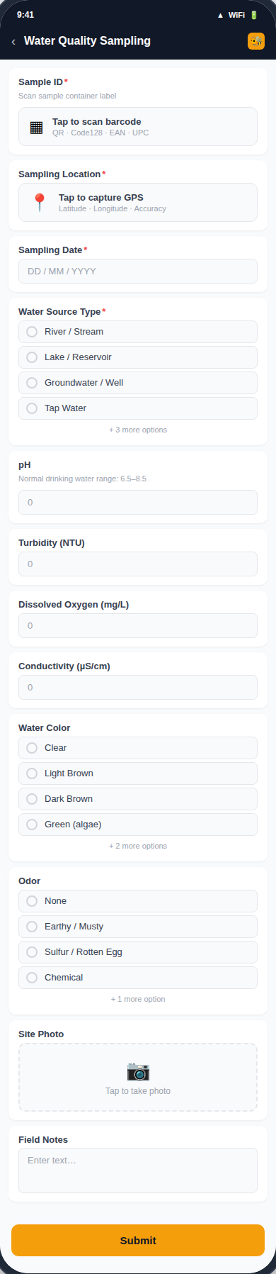 Water Quality Sampling form preview