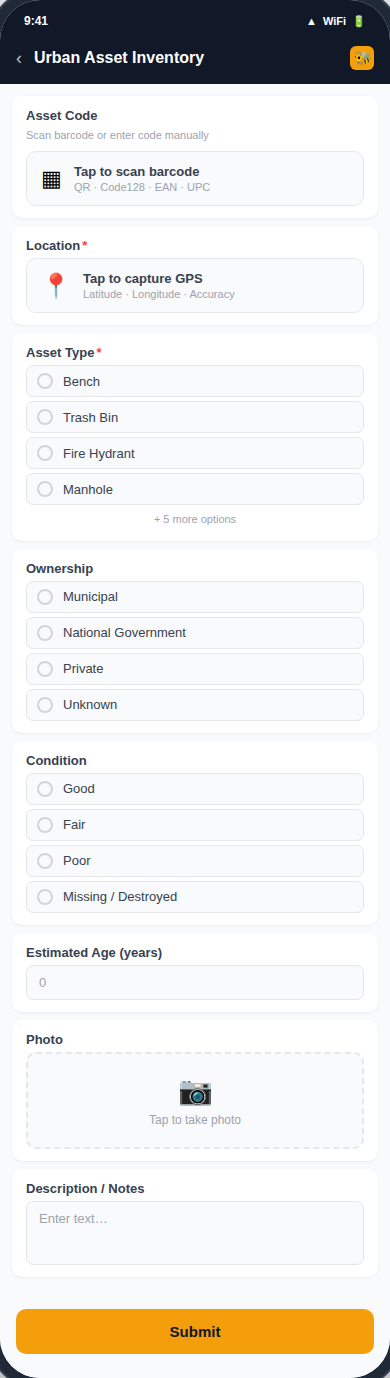 Urban Asset Inventory form preview