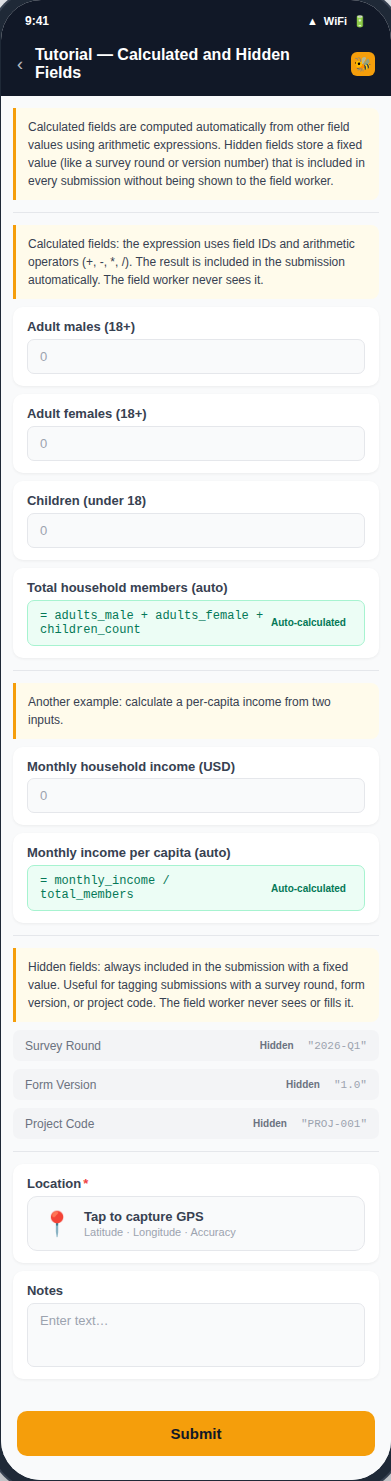 Calculated and Hidden form preview