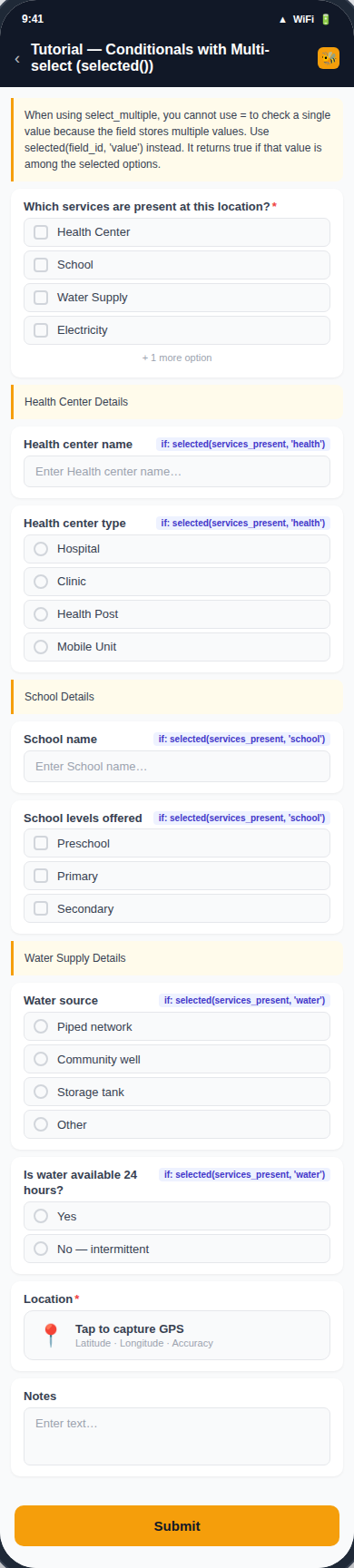Multiselect Conditionals form preview
