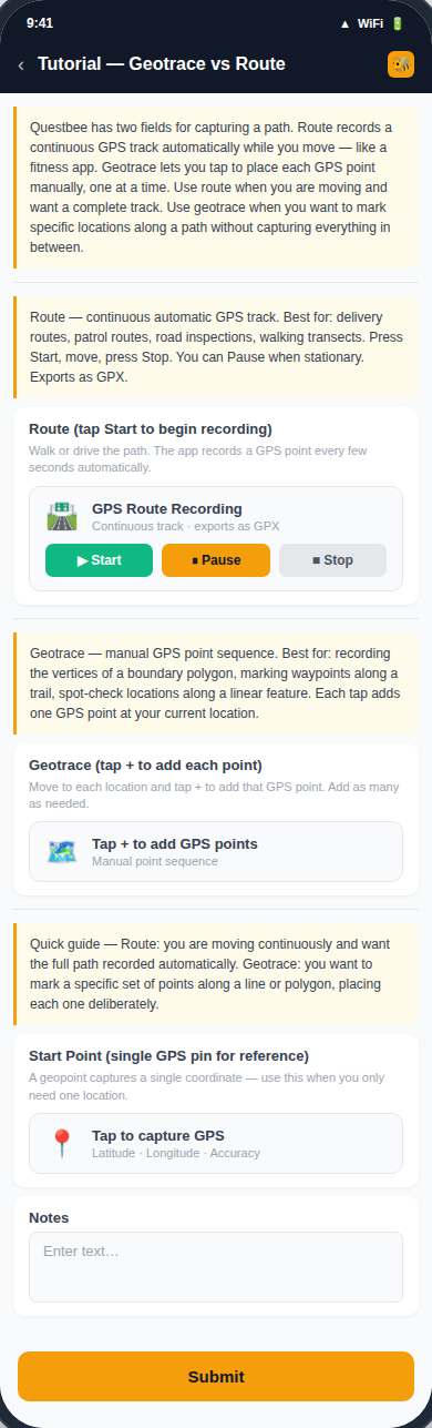 Geotrace vs Route form preview