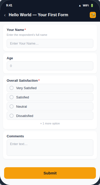 Hello World form preview