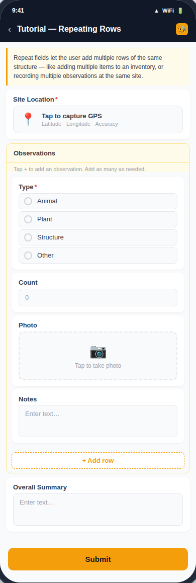 Repeat Rows form preview