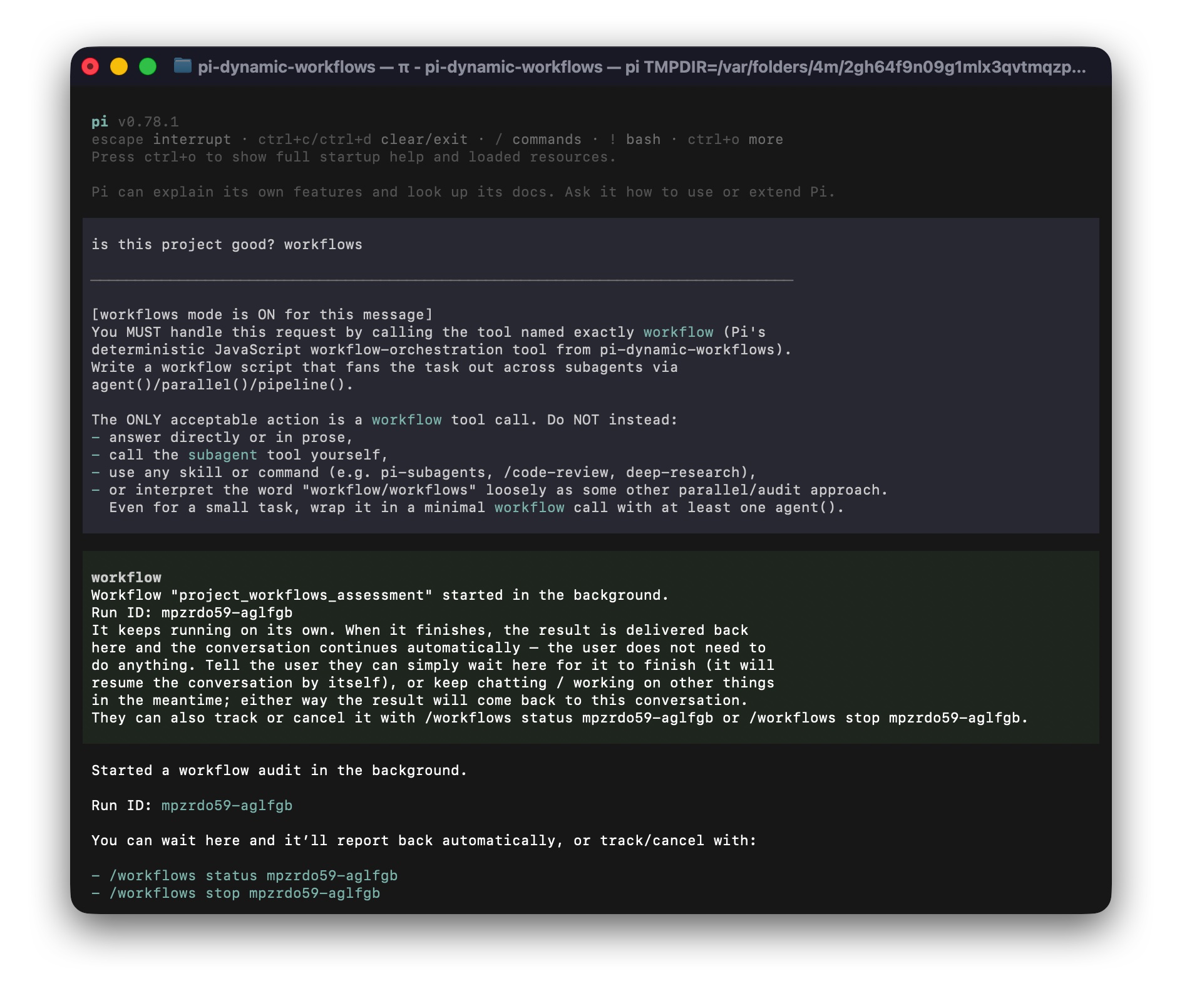 Workflows mode in the input box