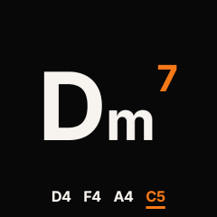 ChoralRoot FM-1 chord screen showing a Dm7 chord and its notes