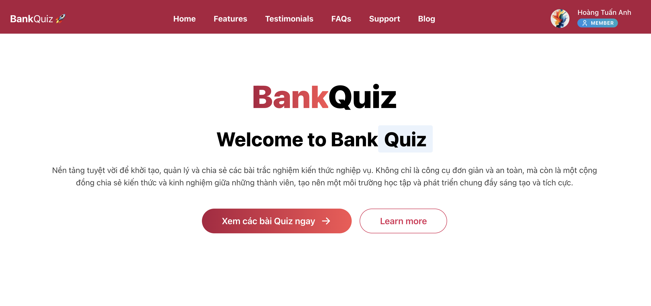 BankQuiz (AgriQuiz) - Ứng dụng trắc nghiệm trực tuyến cho Agribankers