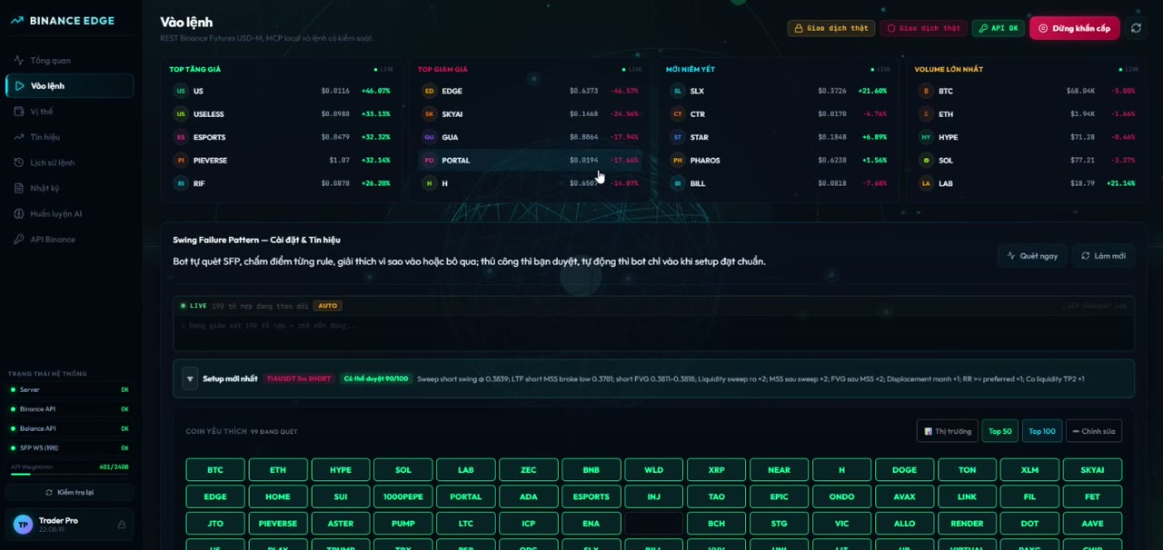 Market scanner dashboard