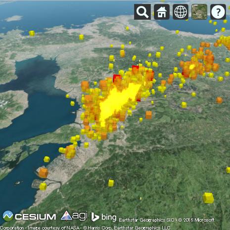 3D地図に震度データを合成してみる（熊本周辺）