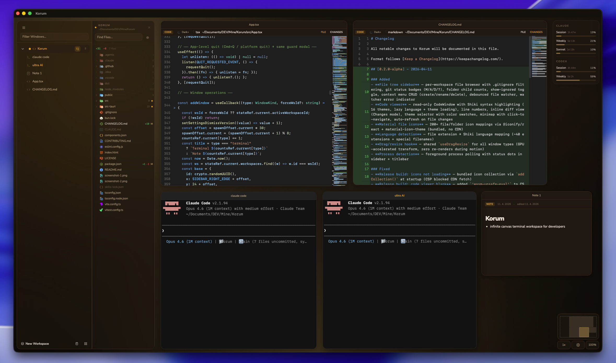 Korum with file tree, code viewer
