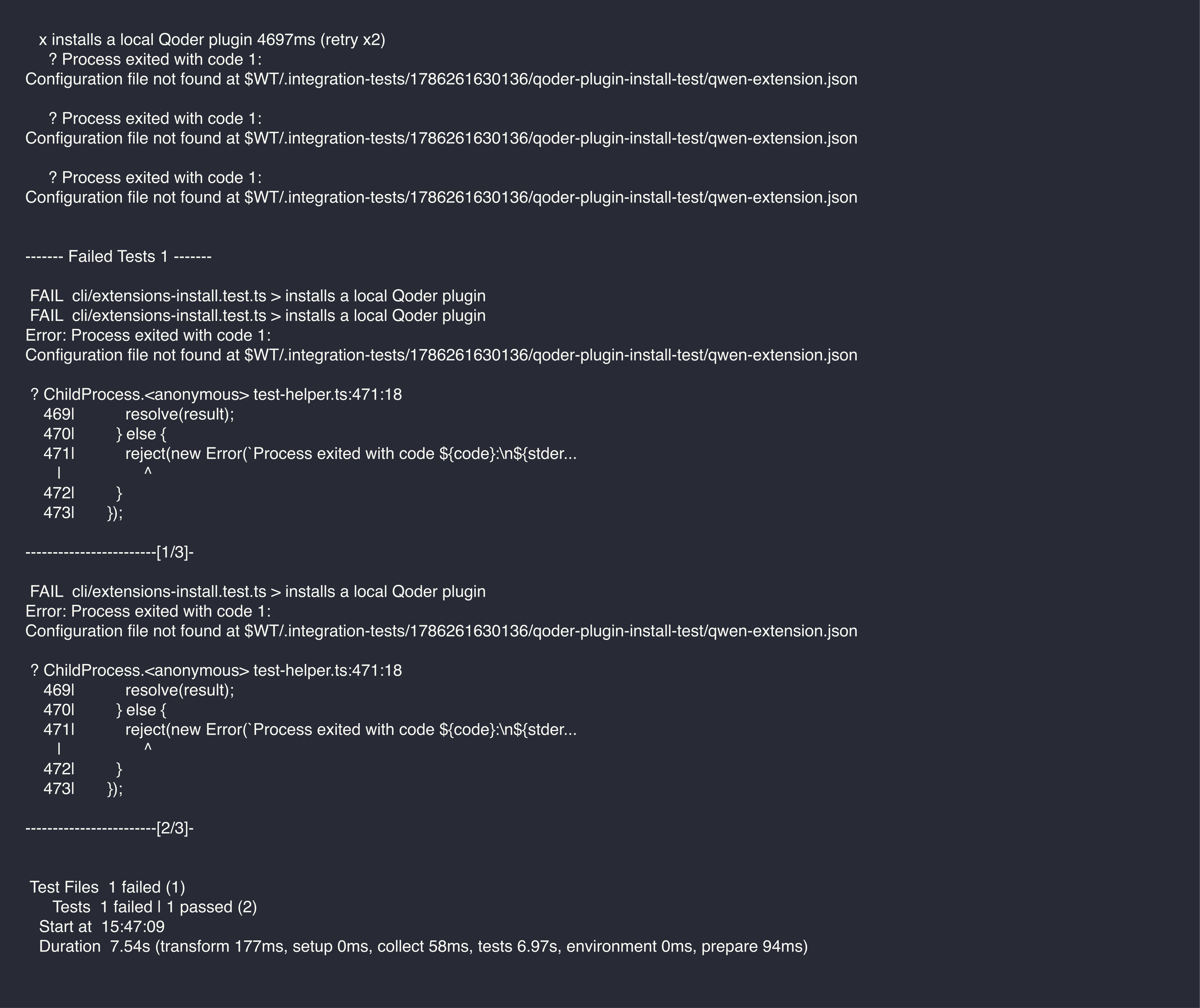 vitest failure output