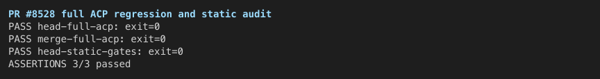Full ACP regression and static audit