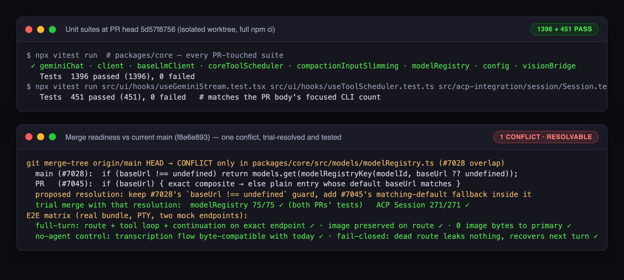 Tests + merge-readiness detail