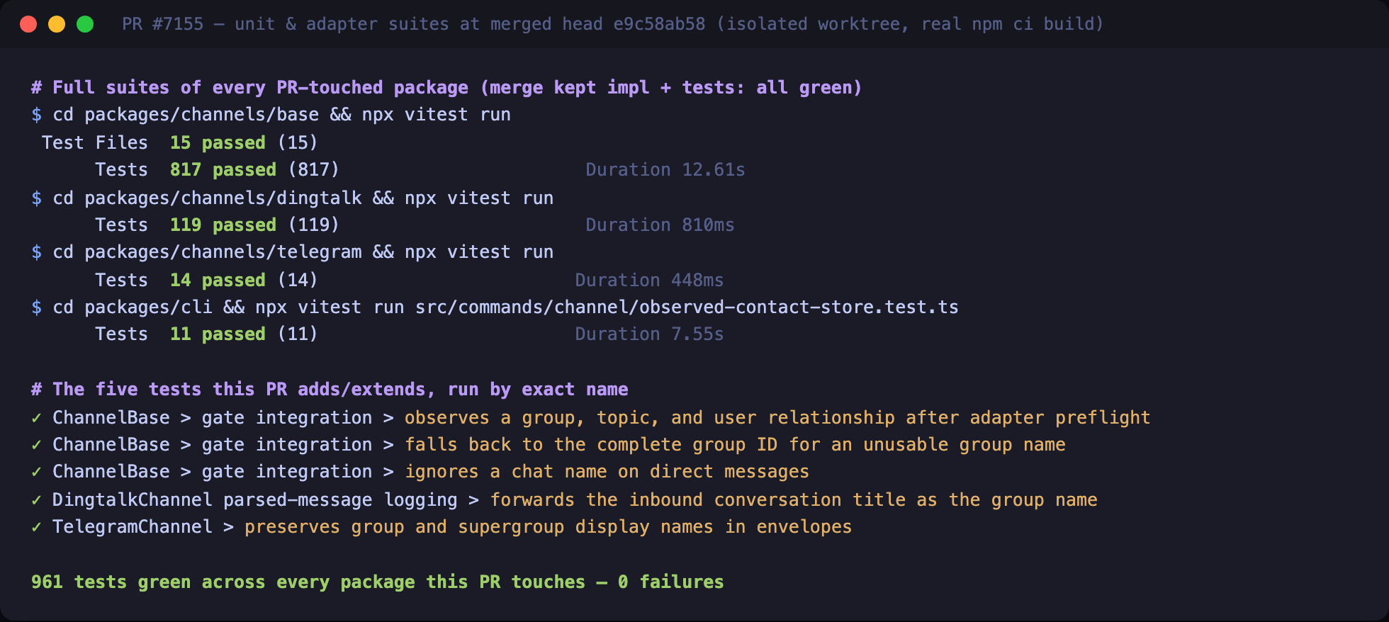 Unit and adapter suites: 961 tests green